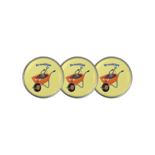 Cute happy orange wheelbarrow cartoon illustration golf ball marker