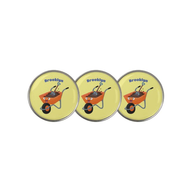 Cute happy orange wheelbarrow cartoon illustration golf ball marker (3 Up)