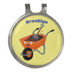 Cute happy orange wheelbarrow cartoon illustration golf hat clip
