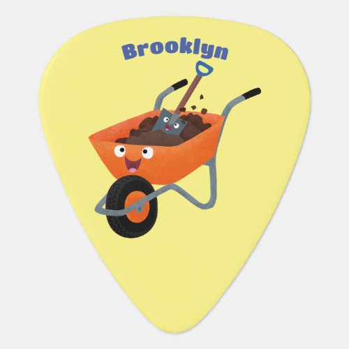 Cute happy orange wheelbarrow cartoon illustration guitar pick