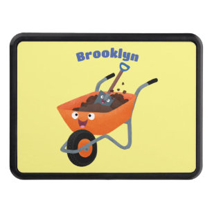 Cute happy orange wheelbarrow cartoon illustration hitch cover