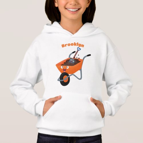 Cute happy orange wheelbarrow cartoon illustration hoodie