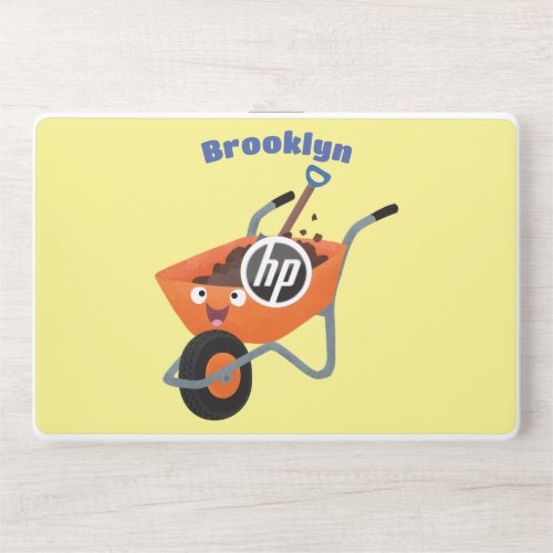 Cute happy orange wheelbarrow cartoon illustration HP laptop skin