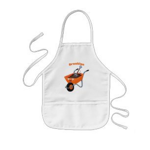 Cute happy orange wheelbarrow cartoon illustration kids' apron