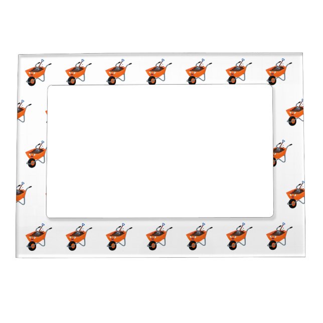 Cute happy orange wheelbarrow cartoon illustration magnetic frame (Front)