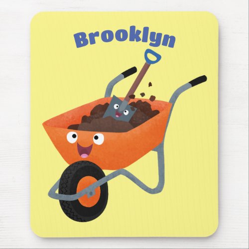 Cute happy orange wheelbarrow cartoon illustration mouse pad