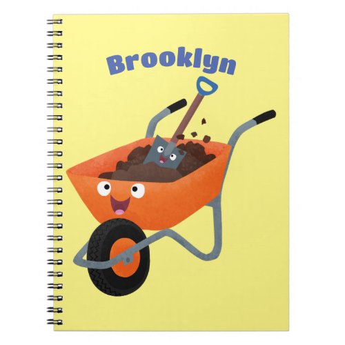 Cute happy orange wheelbarrow cartoon illustration notebook