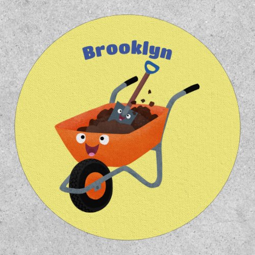 Cute happy orange wheelbarrow cartoon illustration patch