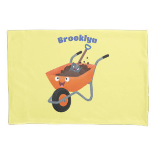 Cute happy orange wheelbarrow cartoon illustration pillow case