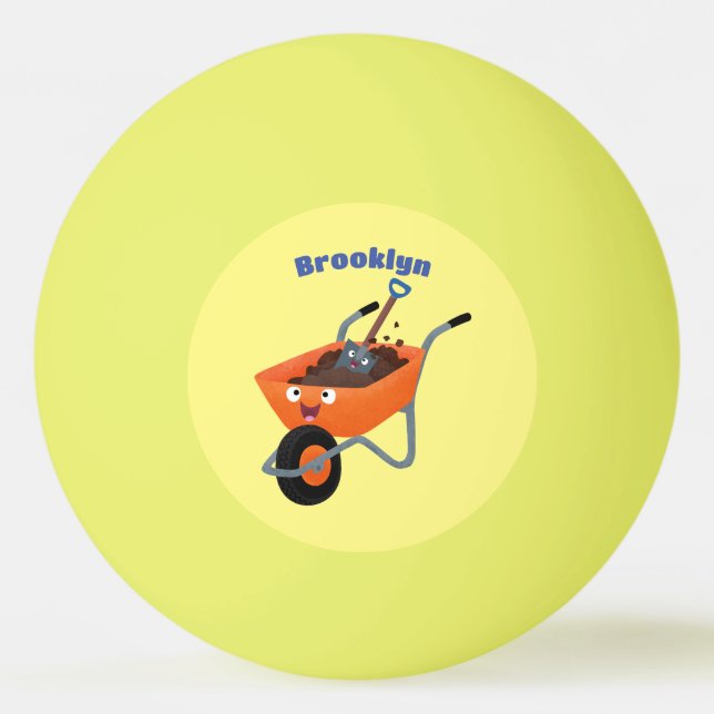 Cute happy orange wheelbarrow cartoon illustration ping pong ball (Front)