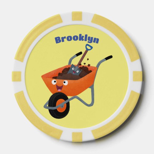 Cute happy orange wheelbarrow cartoon illustration poker chips