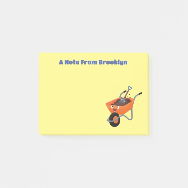 Cute happy orange wheelbarrow cartoon illustration post-it notes (Front)
