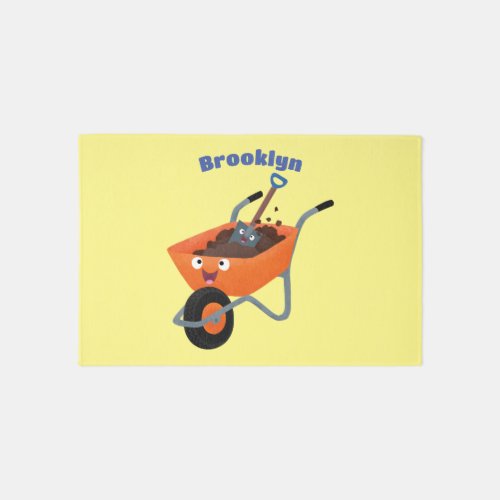 Cute happy orange wheelbarrow cartoon illustration rug