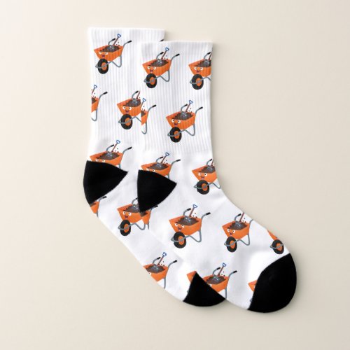 Cute happy orange wheelbarrow cartoon illustration socks