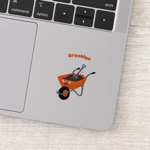 Cute happy orange wheelbarrow cartoon illustration sticker