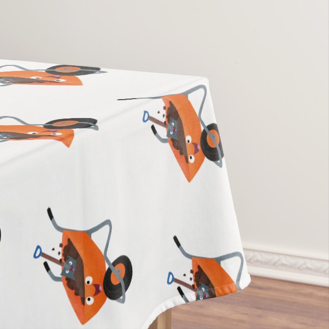 Cute happy orange wheelbarrow cartoon illustration tablecloth (In Situ)