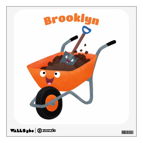 Cute happy orange wheelbarrow cartoon illustration wall decal