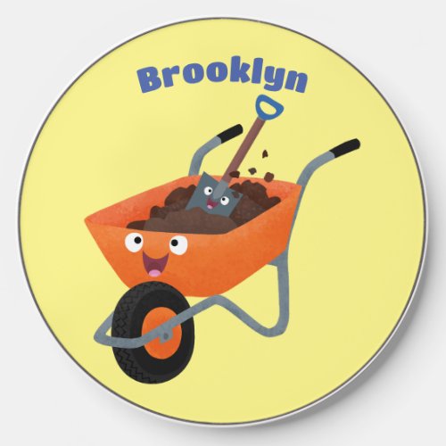 Cute happy orange wheelbarrow cartoon illustration wireless charger 