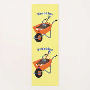 Cute happy orange wheelbarrow cartoon illustration yoga mat