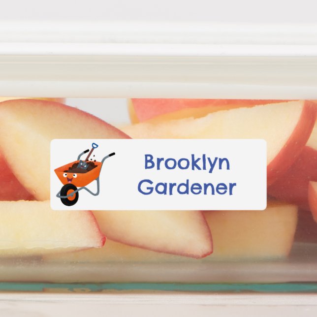 Cute happy orange wheelbarrow cartoon personalized labels (Affixed)