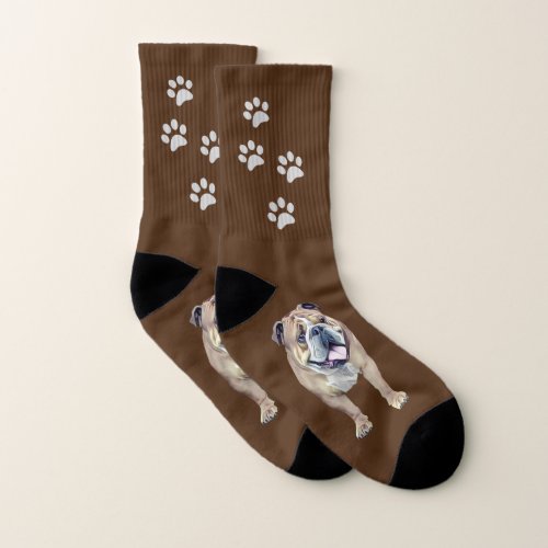 Cute Happy Painted Bulldog Socks