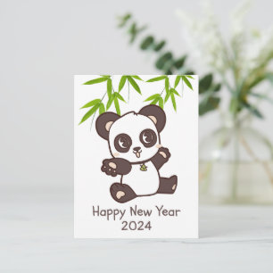 Cute Happy Panda Bamboo New Year Postcard