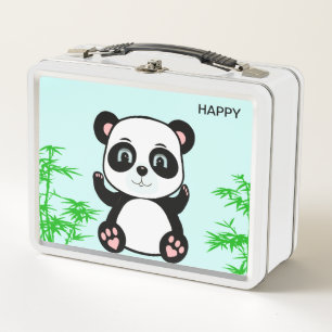 Cute Happy Panda Bear and Bamboo Metal Lunch Box