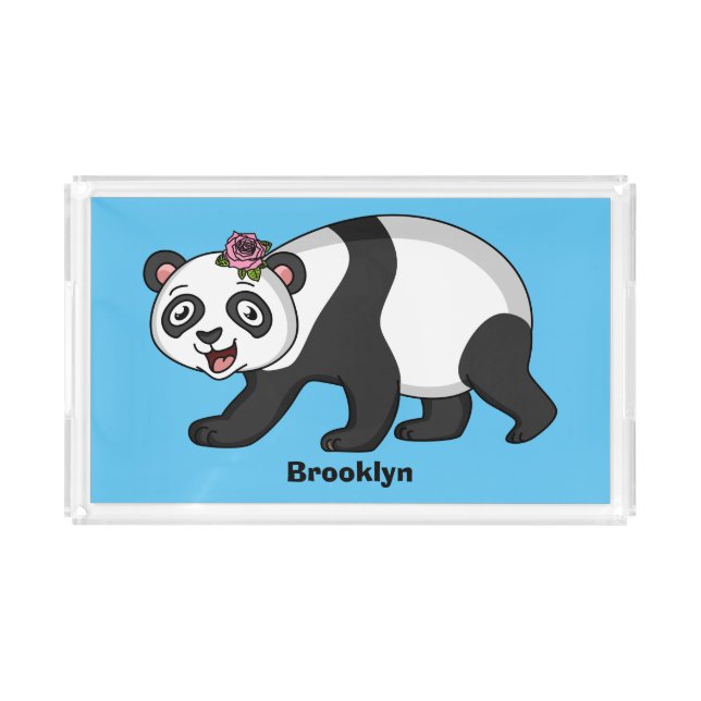 Cute happy panda bear with flower cartoon acrylic tray (Front)