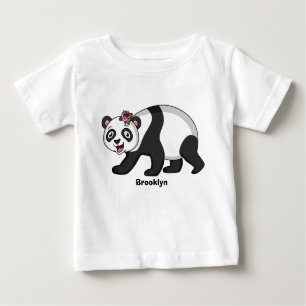 Cute happy panda bear with flower cartoon  baby T-Shirt