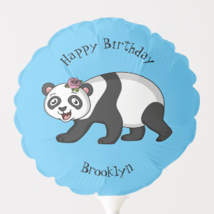 Cute happy panda bear with flower cartoon balloon