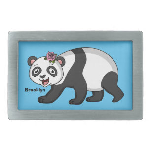 Cute happy panda bear with flower cartoon belt buckle