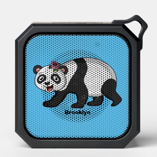 Cute happy panda bear with flower cartoon  bluetooth speaker (Front)