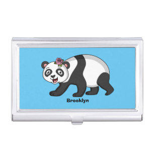 Cute happy panda bear with flower cartoon business card case