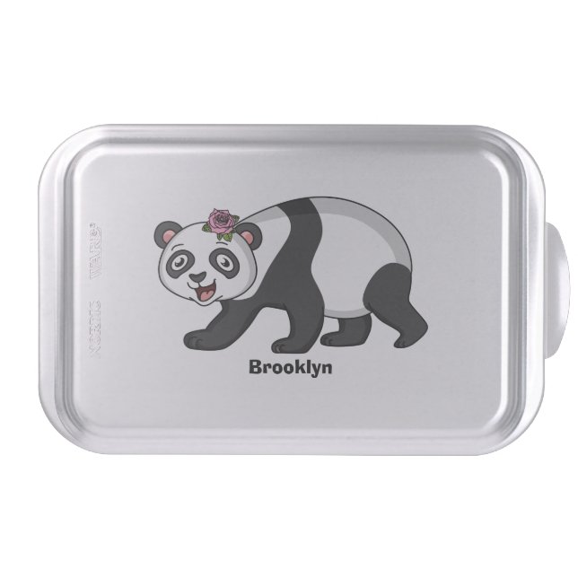 Cute happy panda bear with flower cartoon  cake pan (Front)