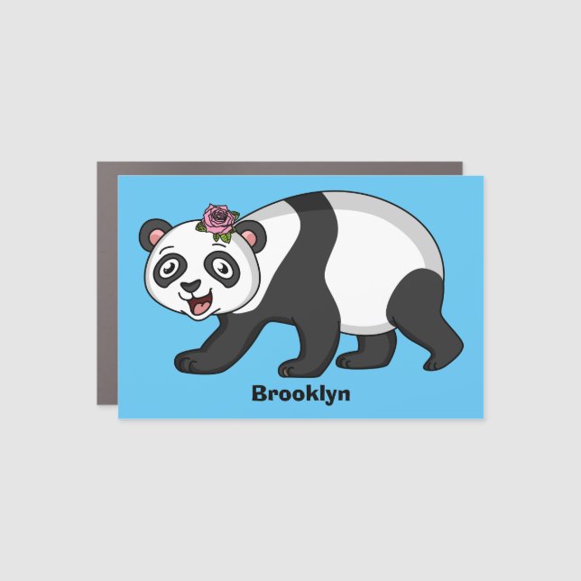 Cute happy panda bear with flower cartoon car magnet (Front)
