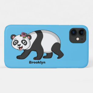 Cute happy panda bear with flower cartoon iPhone 11 case
