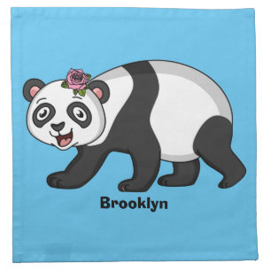 Cute happy panda bear with flower cartoon cloth napkin