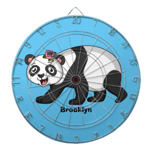 Cute happy panda bear with flower cartoon  dart board