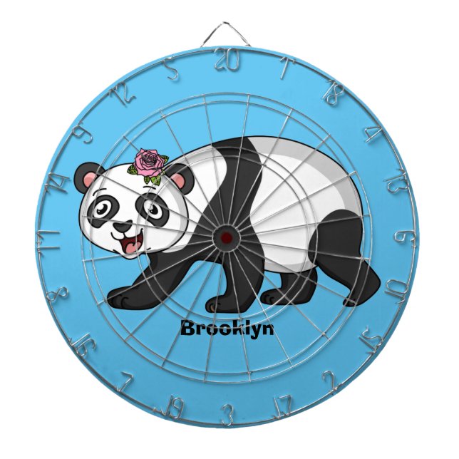 Cute happy panda bear with flower cartoon  dart board (Front)