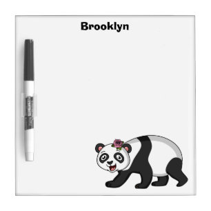 Cute happy panda bear with flower cartoon  dry erase board
