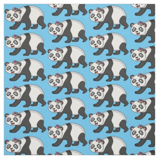 Cute happy panda bear with flower cartoon fabric