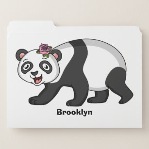 Cute happy panda bear with flower cartoon file folder