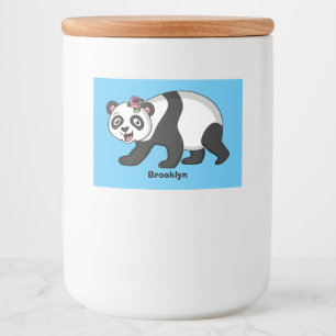 Cute happy panda bear with flower cartoon  food label