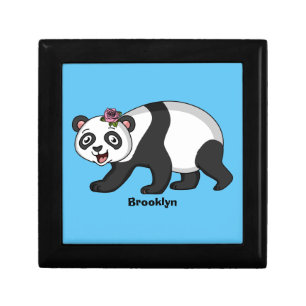 Cute happy panda bear with flower cartoon  gift box
