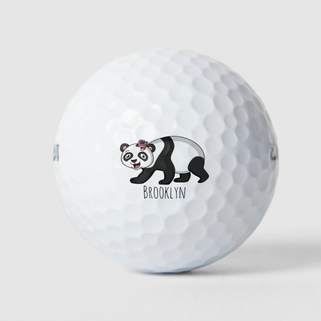 Cute happy panda bear with flower cartoon golf balls (Front)