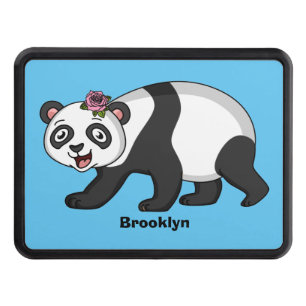 Cute happy panda bear with flower cartoon  hitch cover