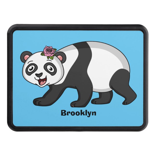 Cute happy panda bear with flower cartoon  hitch cover (Front)