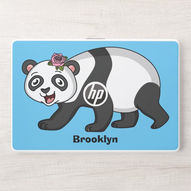 Cute happy panda bear with flower cartoon HP laptop skin (Front)