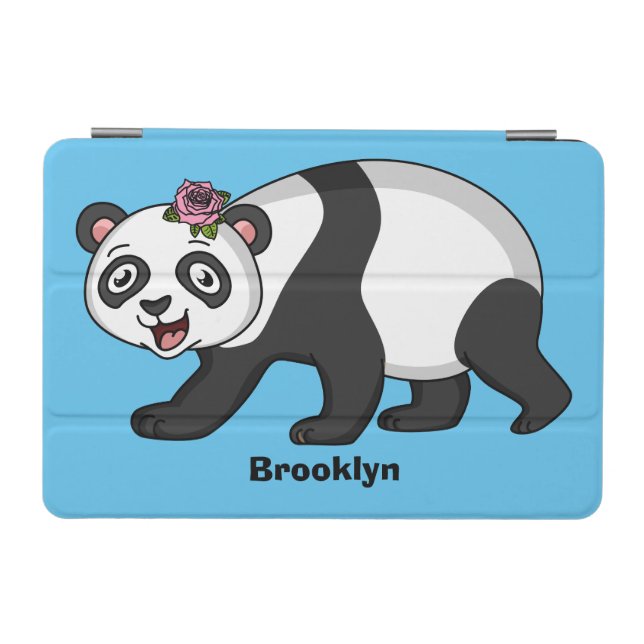 Cute happy panda bear with flower cartoon iPad mini cover (Horizontal)