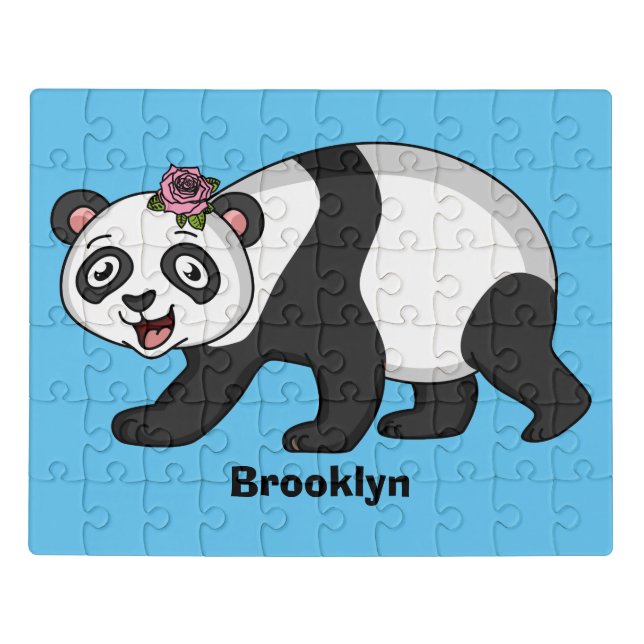 Cute happy panda bear with flower cartoon jigsaw puzzle (Puzzle Horizontal)